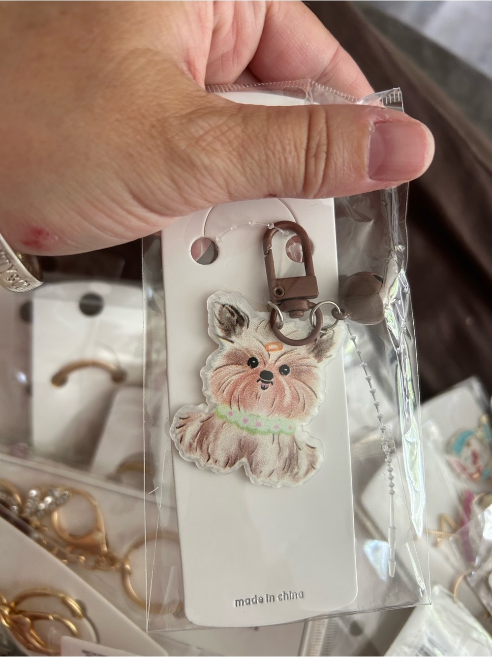 5-$25 Dog Charm Keychain - Pink & Brown Puppy
